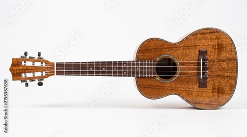 Acoustic Ukulele with Natural Wood Grain and White Background