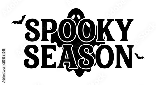 Spooky Season Halloween Ghost Vector Art, Bat Accents, Festive Typography for Holiday Design