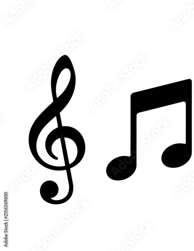 Black treble clef and eighth notes music symbols.