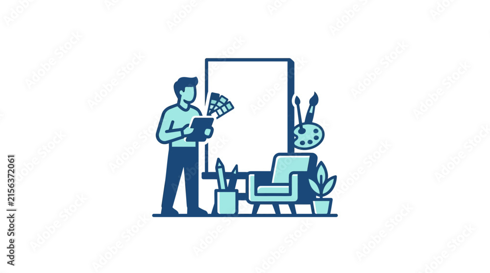 Fototapeta premium Male artist painting on canvas in creative studio space.