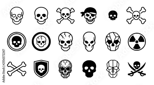 Фотография Minimal skull skeleton and crossbones symbol collection with pirate death warnin