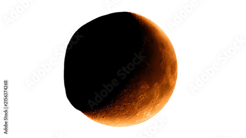 Highly realistic crescent moon with intricate details and eerie Halloween colors, isolated PNG on transparent background