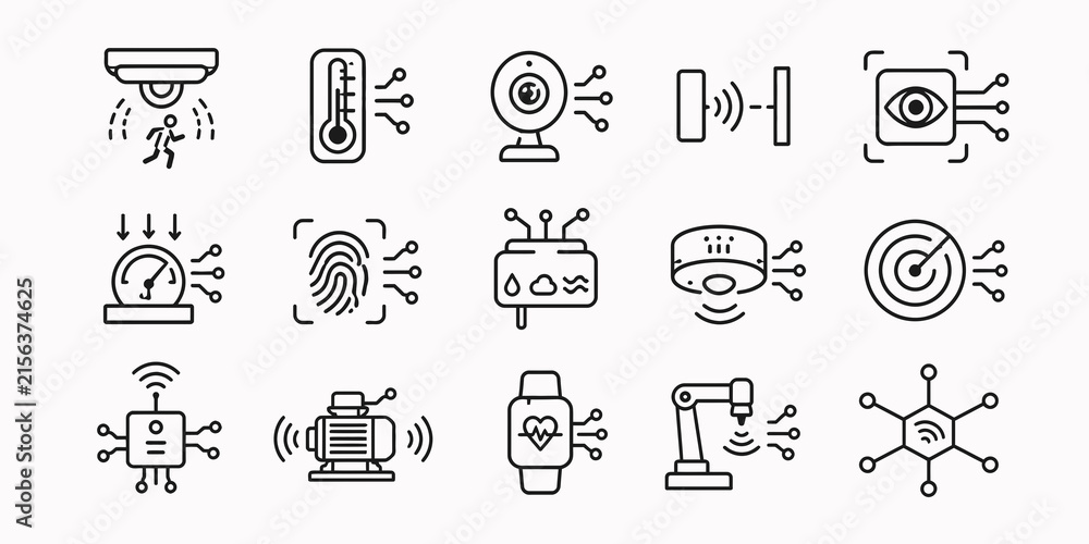 Fototapeta premium Set of modern line style internet of things and smart technology icon collection for digital interface design