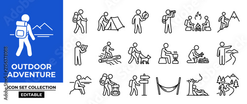 Outdoor adventure line icon set collection, editable outline stroke vector illustration