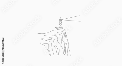 lighthouse on cliff, continuous line drawing, minimalist design