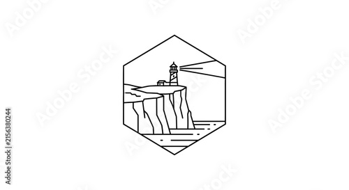 lighthouse on cliff, hexagonal line art