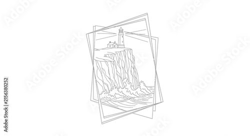 lighthouse on cliff, layered frames