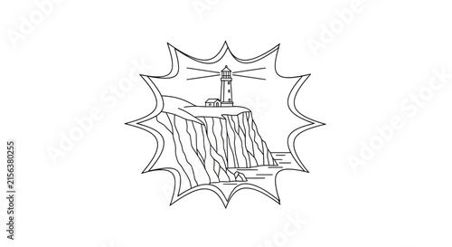 Lighthouse on cliff, line art, minimal illustration
