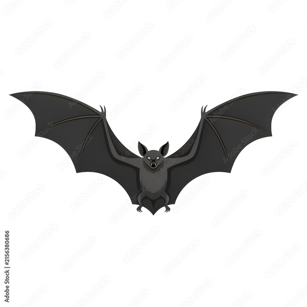 Fototapeta premium A black bat with wings spread wide in flight during twilight against a subtle sky concept isolated on transparent background