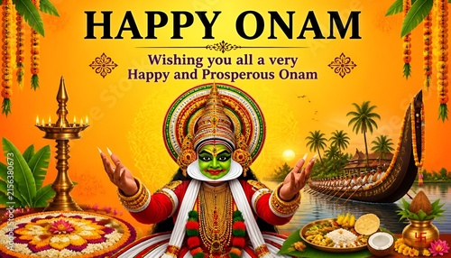 easy to edit vector illustration of Happy Onam holiday for South India festival background
