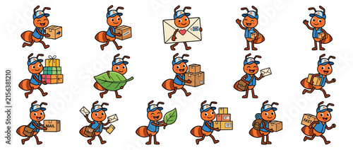 Cute Ant Delivery Worker Character Set