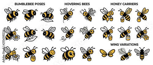 Cute cartoon bumblebee illustration collection