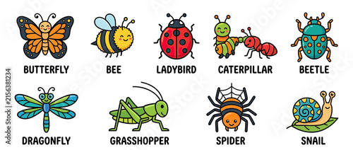 Cute Cartoon Insects Collection Isolated on Transparent Background