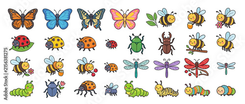 Cute Cartoon Insects Collection Isolated