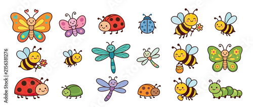 Cute Cartoon Insects Collection Isolated Transparent Background