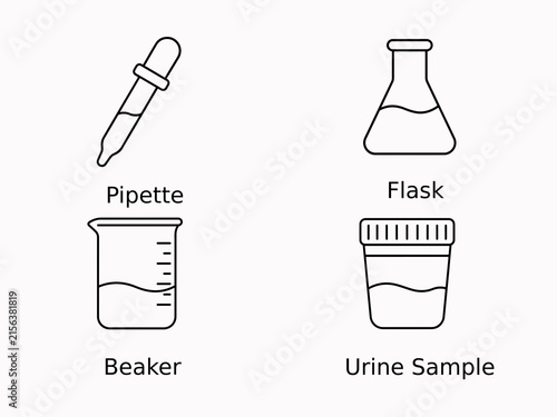 Laboratory glassware and pipette for chemical or urine sample analysis in medical testing
