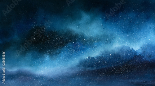 Dark Blue Watercolor Night Sky Background with Subtle Stars