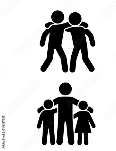 Friendship and family support silhouette icons.