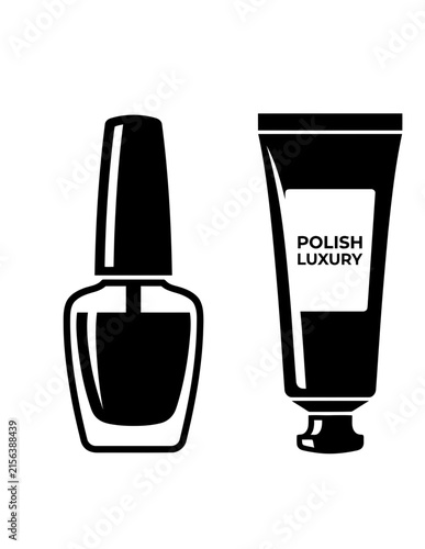 Nail polish bottle and luxury cosmetic tube.