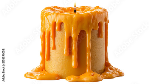 Highly realistic melting candle with intricate wax drips and eerie seasonal colors, spooky Halloween style, isolated PNG on transparent background