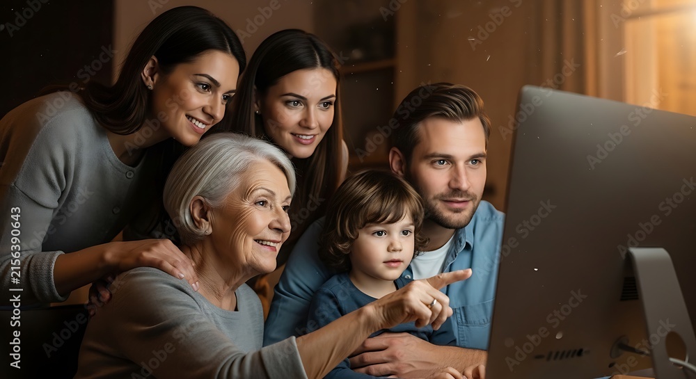 Fototapeta premium Multi-generational family watching content on a computer