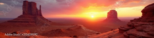 Sunrise over sandstone formations, vast desert expanse, texture, wilderness