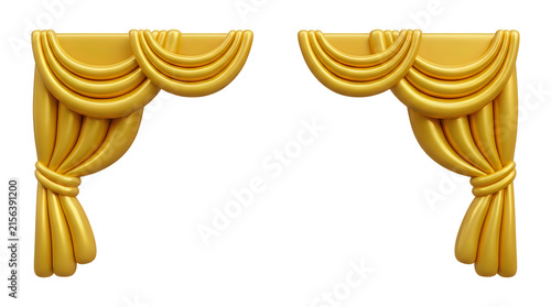 Pair of elegant golden yellow curtains with soft fabric folds for interior window decoration