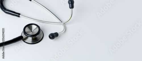 Black Stethoscope on White Background with Copy Space