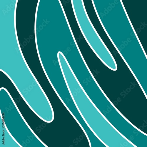 Seamless abstract teal turquoise wavy line pattern with white outline organic shapes background