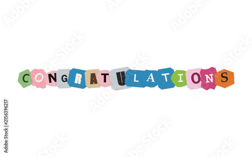 Colorful congratulations typography collage using torn paper elements with congratulations, colorful
