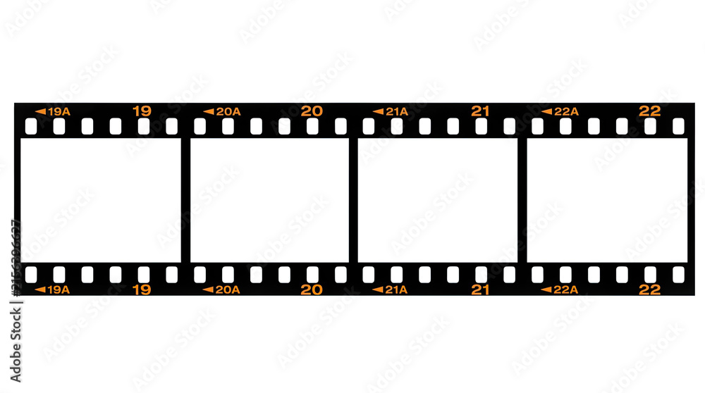 Fototapeta premium Negative film strip frame with numbered cells for photography layout.