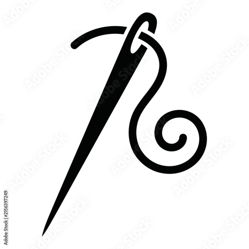 Black sewing needle with thread icon symbol