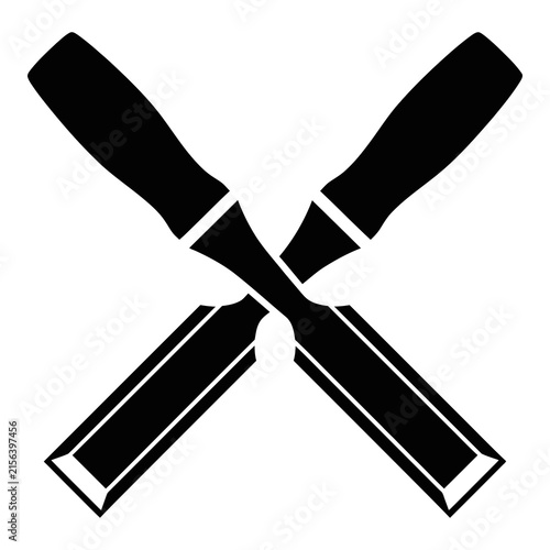 Two crossed black knives on white background