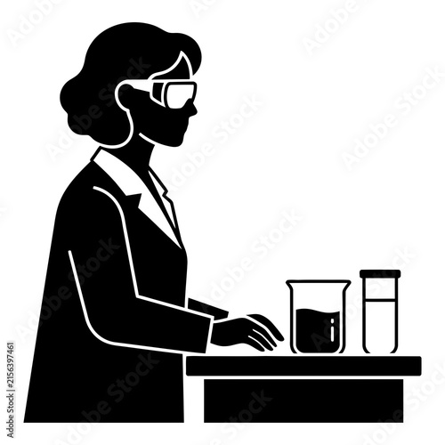 Female scientist working in laboratory with beaker and test tube