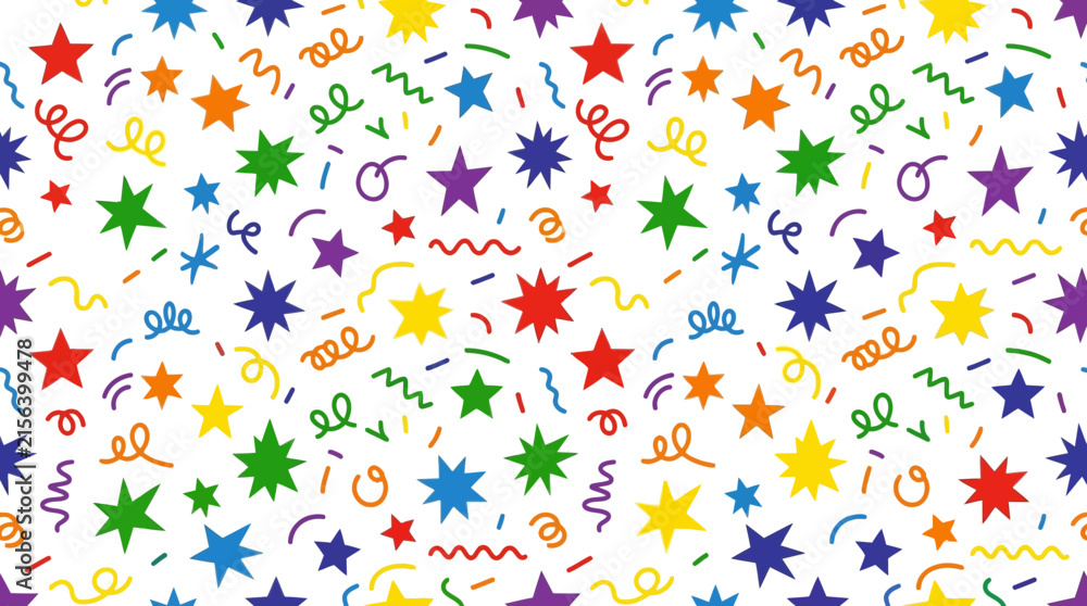 Fototapeta premium Colorful Stars and Confetti Seamless Pattern