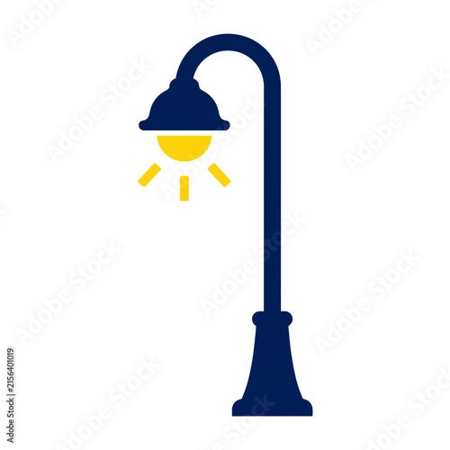 Blue Street Lamp Icon With Yellow Light On White Background