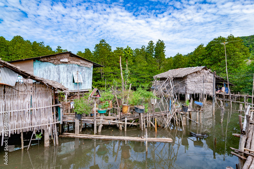 bamboo huts at fishermans village Kalak Khok at the island of Koh Chang in the Mangroves