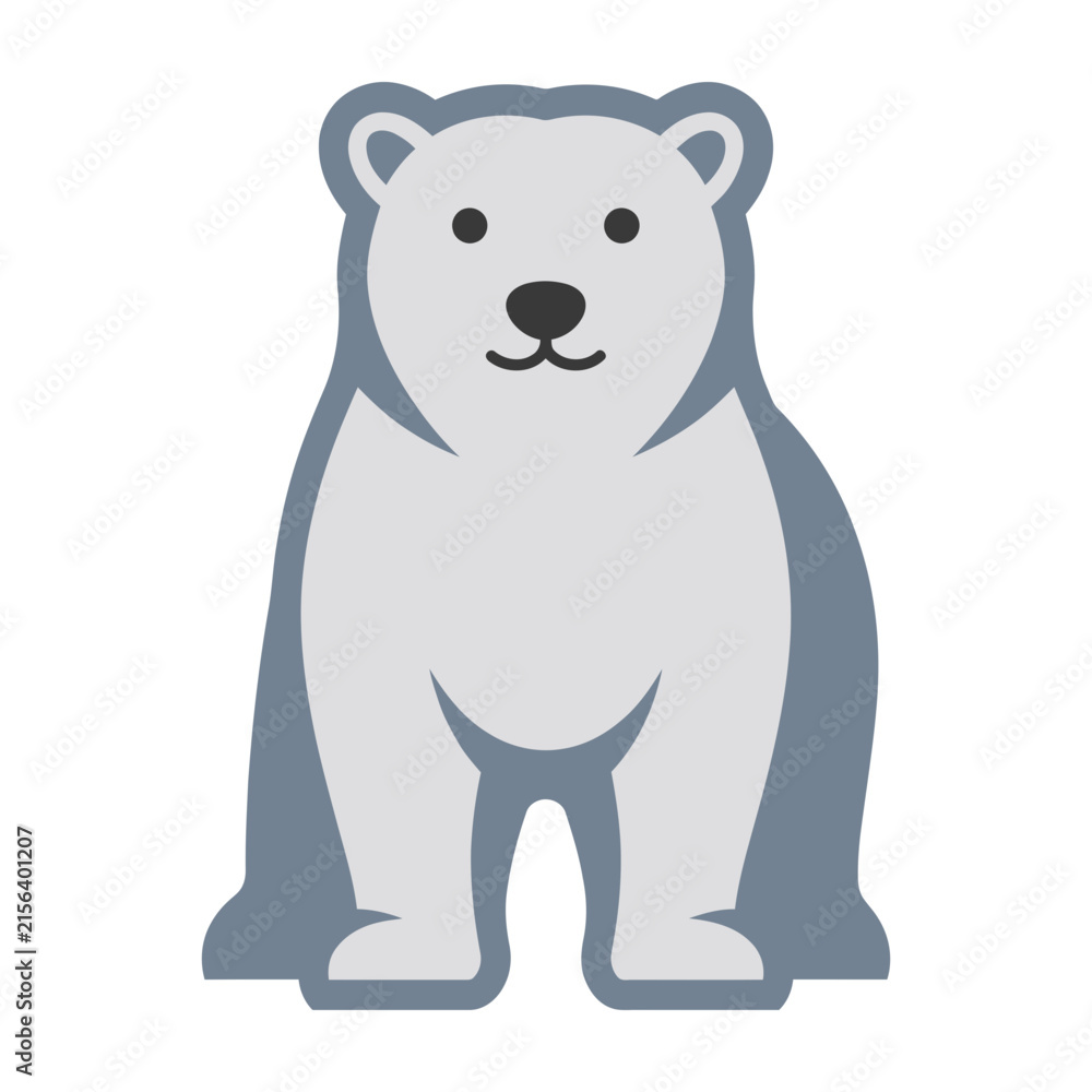 Fototapeta premium Cute White Polar Bear Icon with Grey Shadow Isolated