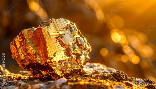 Golden Quartz Crystal Glowing Warm Sunlight
