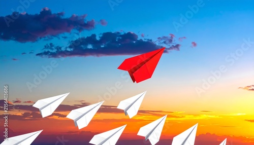 Leading the Flight Sunset with Paper Airplanes