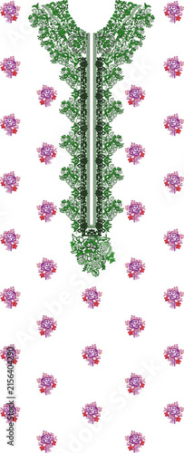Green and Pink Floral Vertical Embroidery Border Pattern