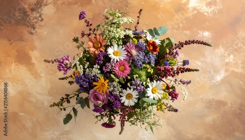 Vibrant Flower Arrangement Against Warm Textured
