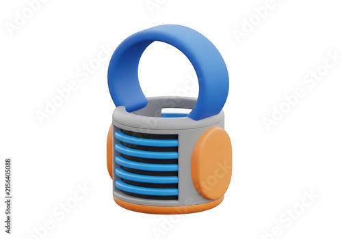 Small blue and orange futuristic bucket container icon isolated on transparent background
