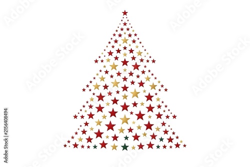 Christmas Tree Made of Red and Gold Stars isolated on White
