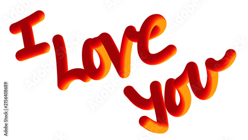 фотографія Three dimensional text reading I love you in a vibrant orange and red gradient, isolated on transparent background, perfect for romantic cards, valentines day designs, and love messages