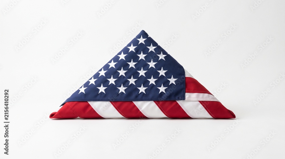 Fototapeta premium Folded American flag on white background, patriotic symbol for national pride
