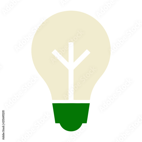 Light bulb with green base and white tree symbol inside