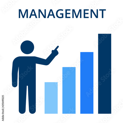 Business management graph with person pointing up