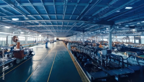 Industrial factory interior with machinery.