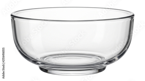 Transparent glass bowl for kitchen food preparation, empty clear glass dish for dining, minimalist glassware for serving snacks isolated PNG with Transparent Background